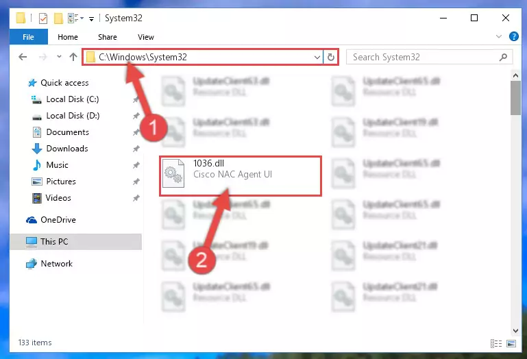 Pasting the 1036.dll file into the Windows/sysWOW64 folder