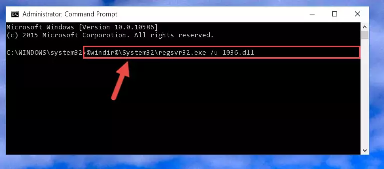 Reregistering the 1036.dll file in the system