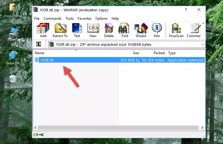Pasting the 1038.dll file into the software's file folder