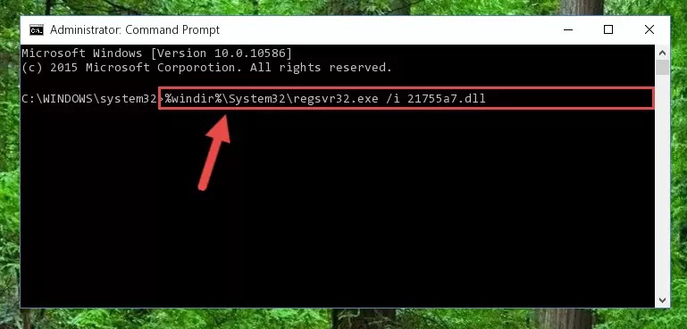 Deleting the 21755a7.dll library's problematic registry in the Windows Registry Editor