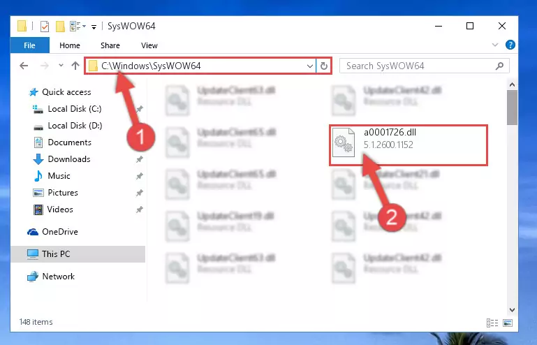 Copying the A0001726.dll file to the Windows/sysWOW64 folder