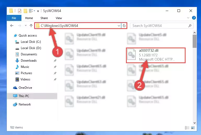 Pasting the A0001732.dll file into the Windows/sysWOW64 folder