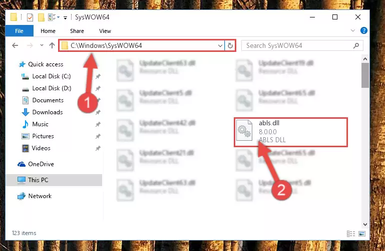 Pasting the Abls.dll file into the Windows/sysWOW64 folder