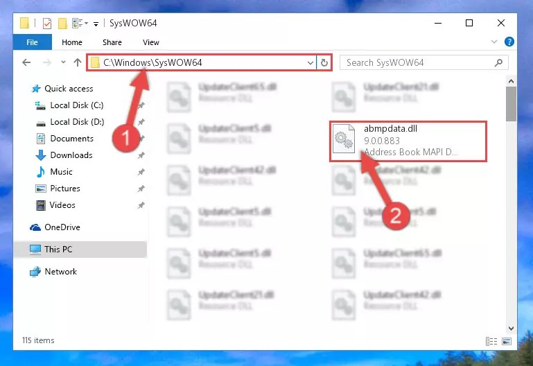Pasting the Abmpdata.dll file into the Windows/sysWOW64 folder