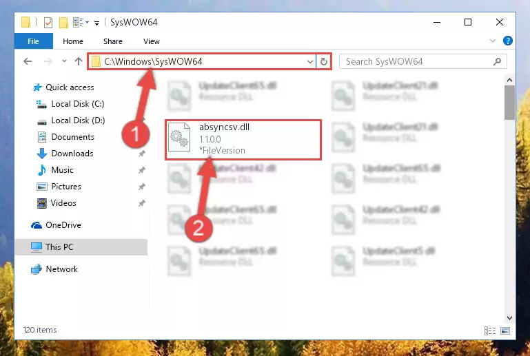 Copying the Absyncsv.dll file to the Windows/sysWOW64 folder