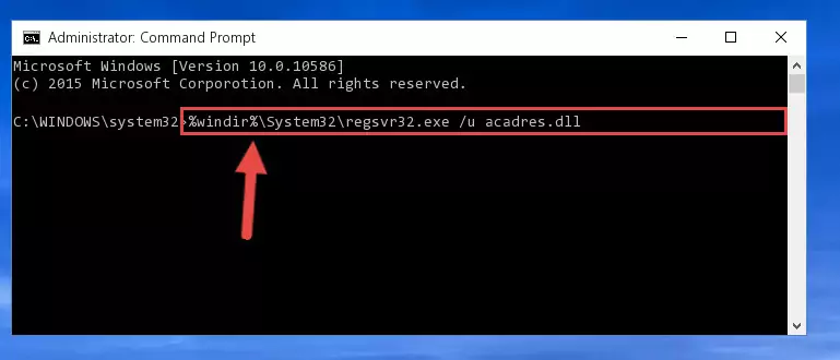 Reregistering the Acadres.dll file in the system