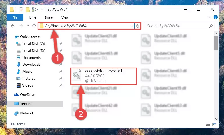 Pasting the Accessiblemarshal.dll file into the Windows/sysWOW64 folder