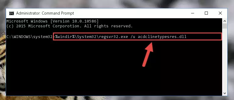 Reregistering the Acdclinetypesres.dll file in the system