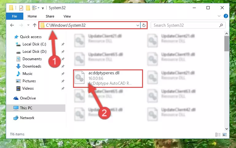 Copying the Acddptyperes.dll library into the Windows/System32 directory