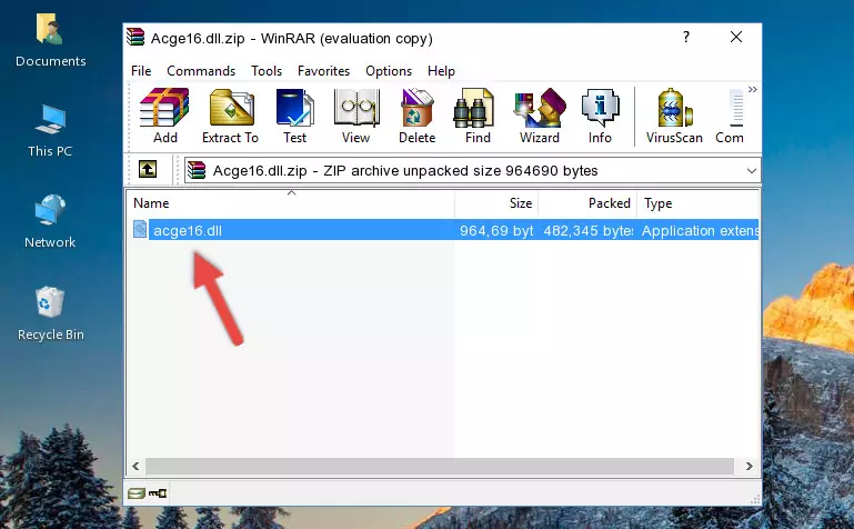 Pasting the Acge16.dll file into the software's file folder