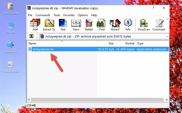 Copying the Aclayerpres.dll file into the software's file folder