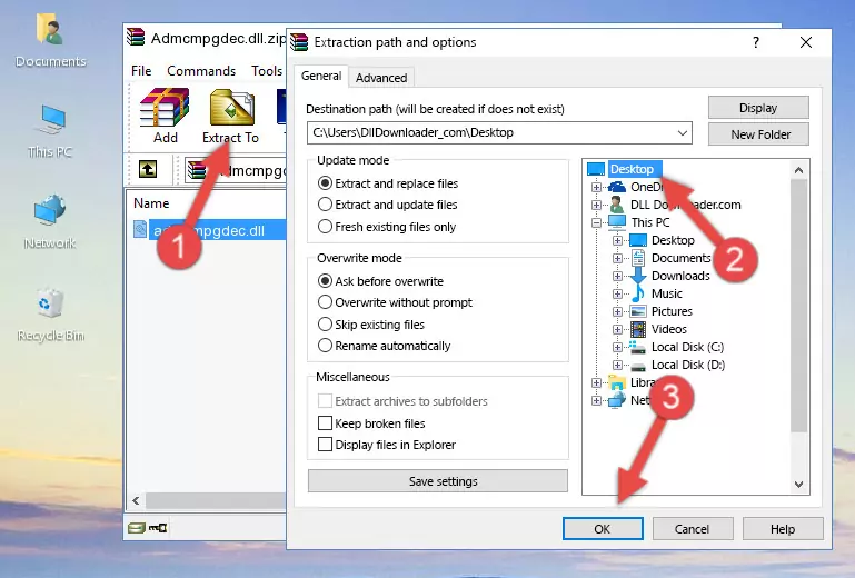 Pasting the Admcmpgdec.dll file into the Windows/System32 folder