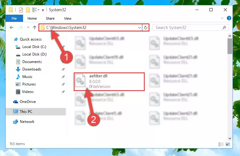 Pasting the Aefilter.dll library into the Windows/System32 directory