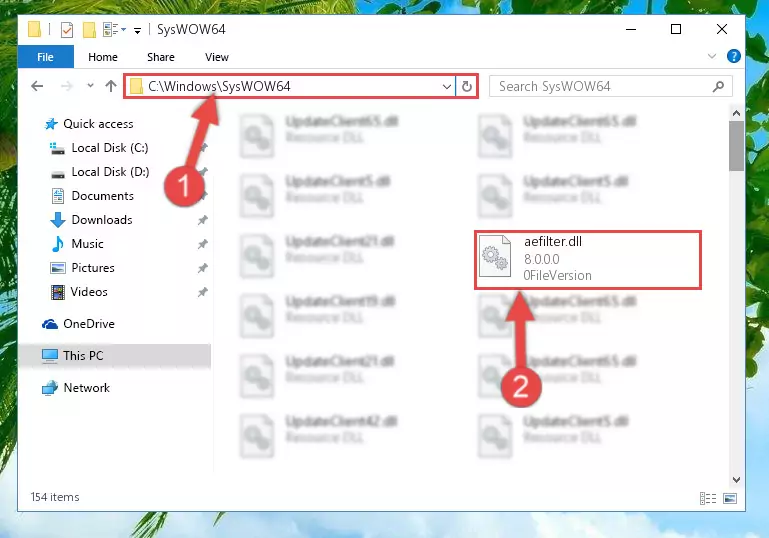 Pasting the Aefilter.dll library into the Windows/sysWOW64 directory
