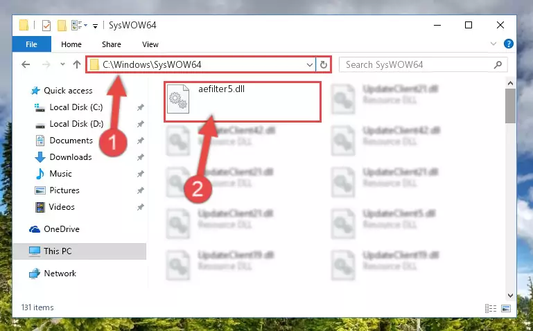 Pasting the Aefilter5.dll library into the Windows/sysWOW64 directory