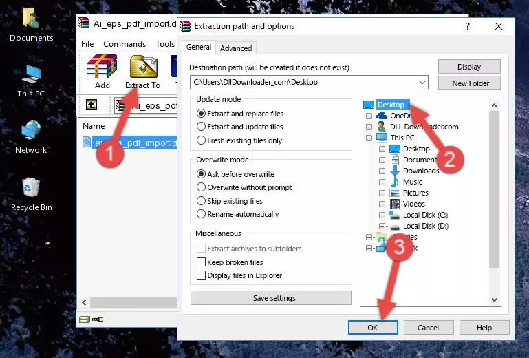 Pasting the Ai_eps_pdf_import.dll file into the Windows/System32 folder