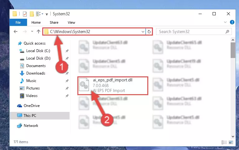 Pasting the Ai_eps_pdf_import.dll file into the Windows/sysWOW64 folder