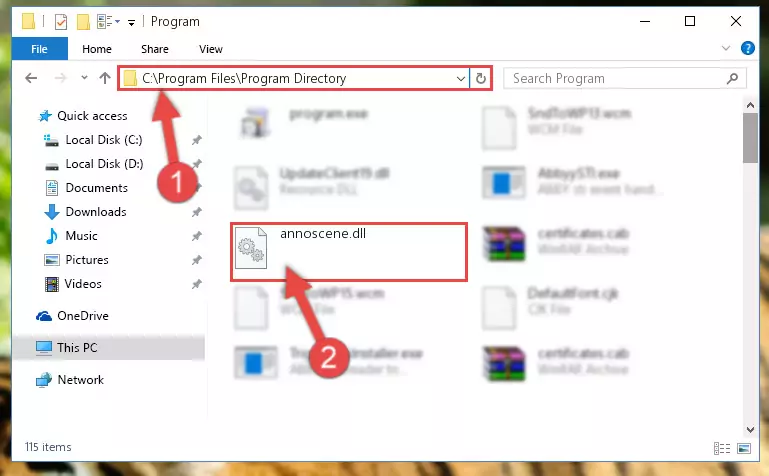 Uninstalling the damaged Annoscene.dll file's registry from the system (for 64 Bit)