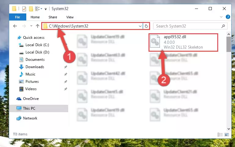 Pasting the Appl9532.dll file into the Windows/sysWOW64 folder