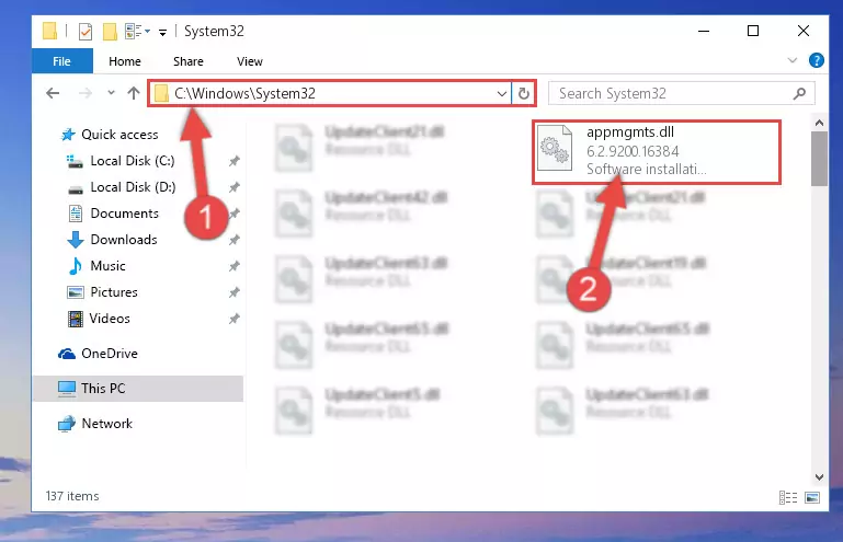 Pasting the Appmgmts.dll file into the Windows/sysWOW64 folder