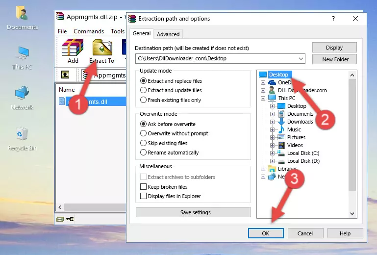Copying the Appmgmts.dll file into the Windows/System32 folder