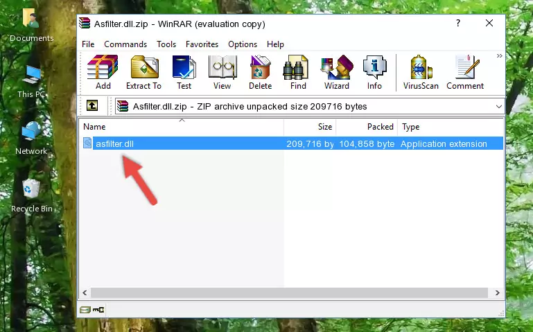 Copying the Asfilter.dll file into the software's file folder