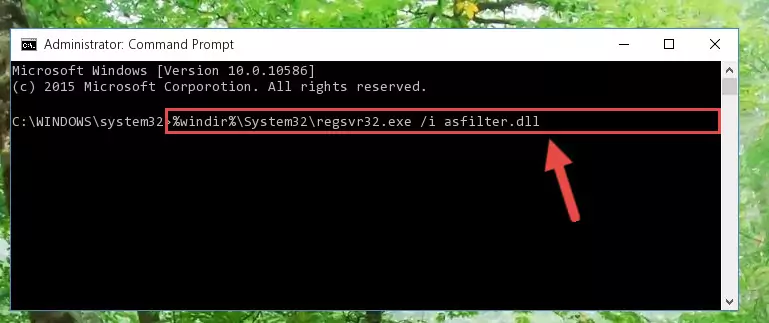 Deleting the damaged registry of the Asfilter.dll