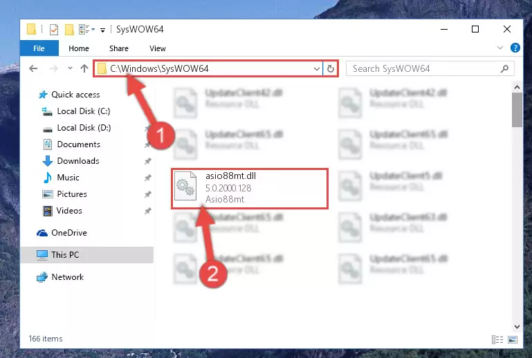 Pasting the Asio88mt.dll file into the Windows/sysWOW64 folder