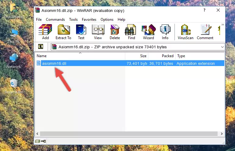 Pasting the Asiomm16.dll file into the software's file folder