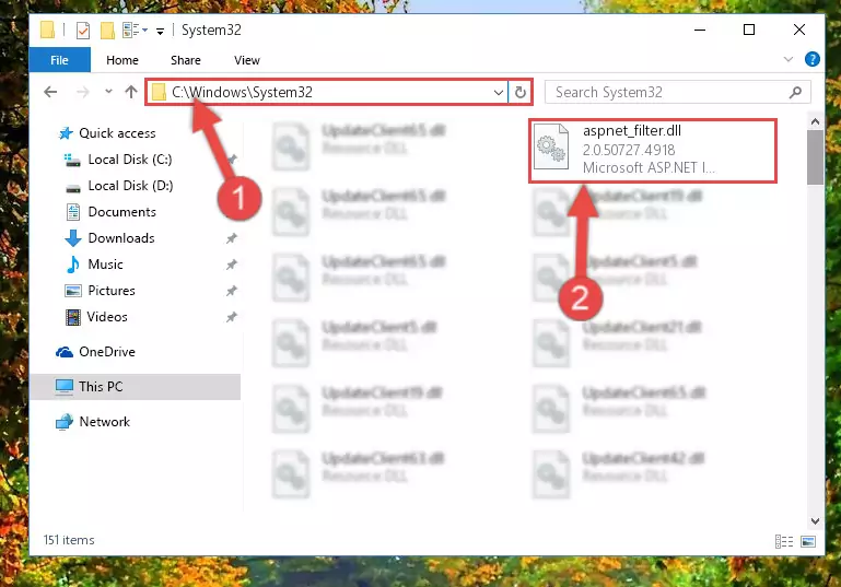 Copying the Aspnet_filter.dll file to the Windows/sysWOW64 folder