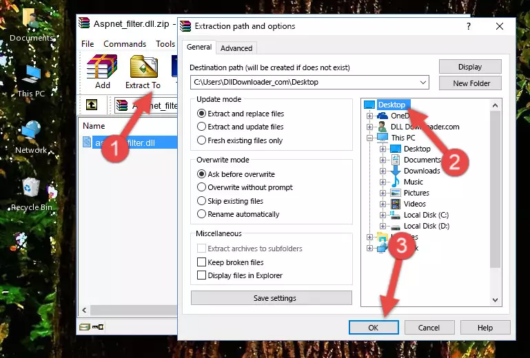 Copying the Aspnet_filter.dll file into the Windows/System32 folder