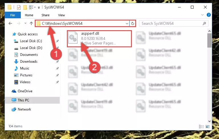 Pasting the Aspperf.dll file into the Windows/sysWOW64 folder
