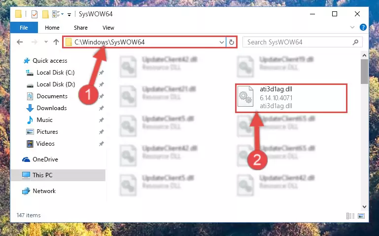 Copying the Ati3d1ag.dll file to the Windows/sysWOW64 folder