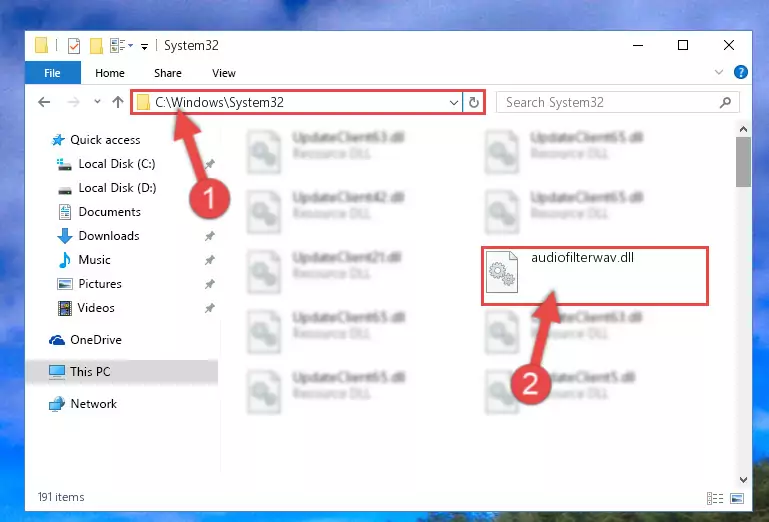 Copying the Audiofilterwav.dll library into the Windows/System32 directory