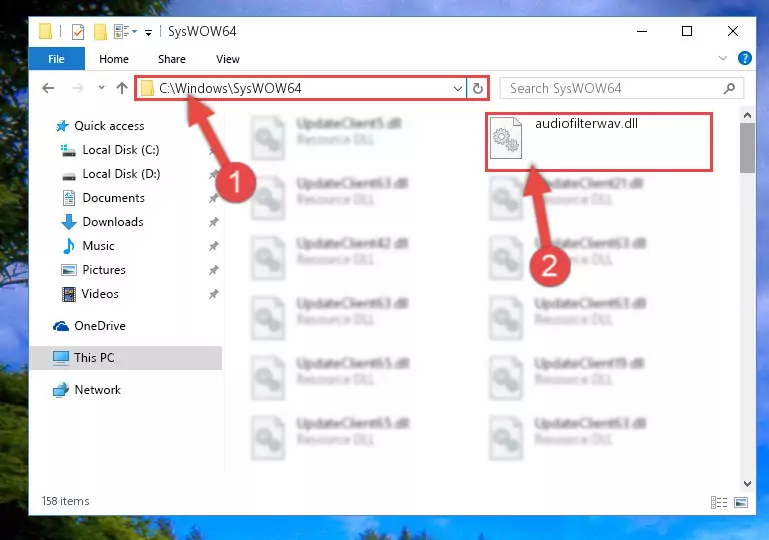 Pasting the Audiofilterwav.dll library into the Windows/sysWOW64 directory