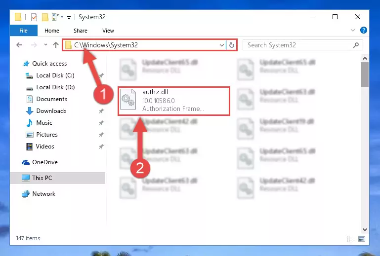 Pasting the Authz.dll file into the Windows/sysWOW64 folder