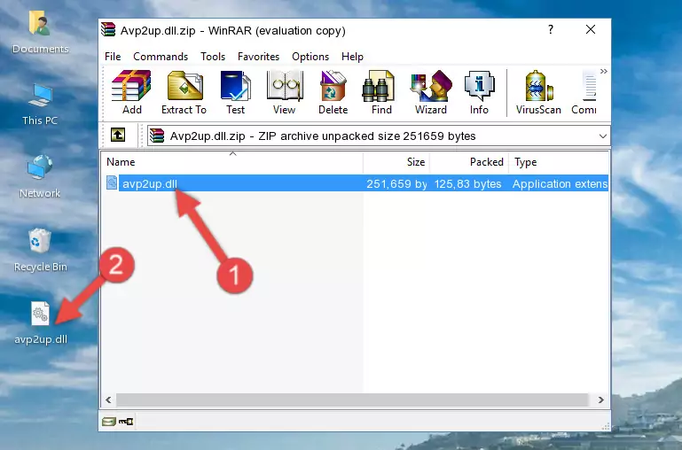 Copying the Avp2up.dll file into the software's file folder