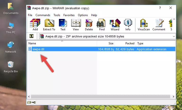 Copying the Awpe.dll file into the file folder of the software.