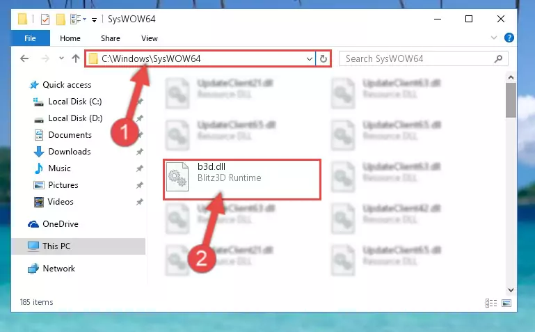 Pasting the B3d.dll file into the Windows/sysWOW64 folder
