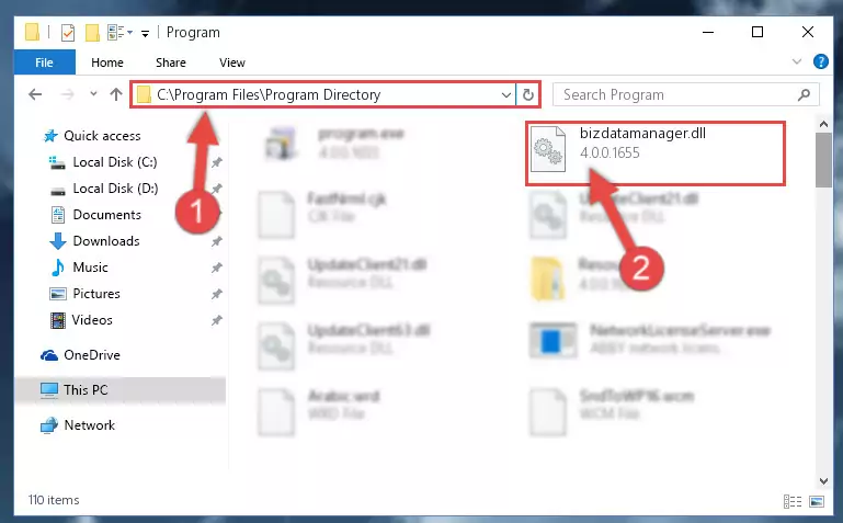 Uninstalling the damaged Bizdatamanager.dll file's registry from the system (for 64 Bit)