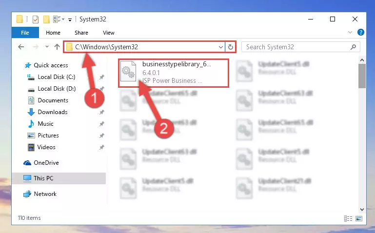 Copying the Businesstypelibrary_63.dll file into the Windows/System32 folder