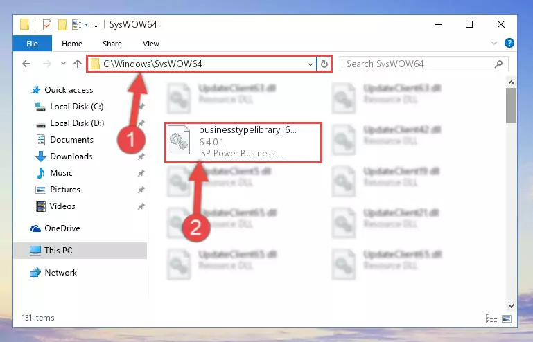 Copying the Businesstypelibrary_63.dll file to the Windows/sysWOW64 folder