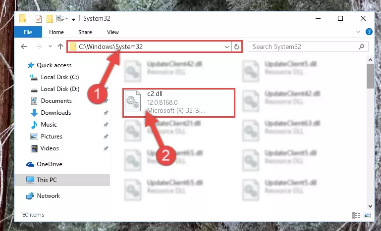Pasting the C2.dll file into the Windows/sysWOW64 folder