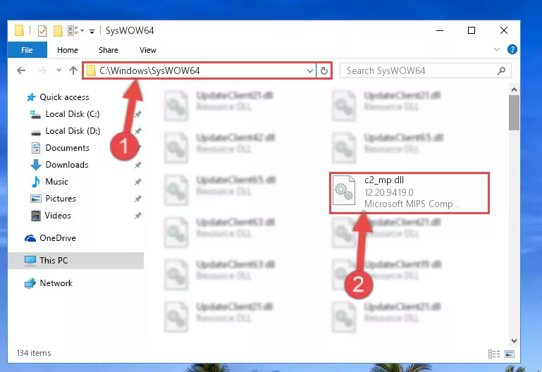 Copying the C2_mp.dll file to the Windows/sysWOW64 folder