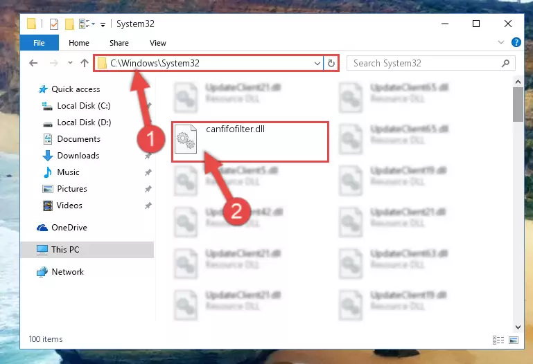 Pasting the Canfifofilter.dll library into the Windows/sysWOW64 directory