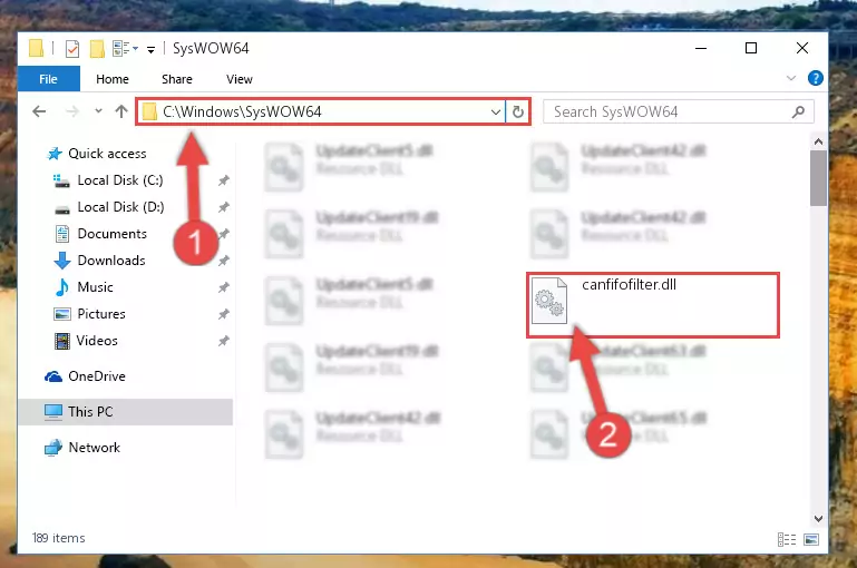 Extracting the Canfifofilter.dll library to the desktop