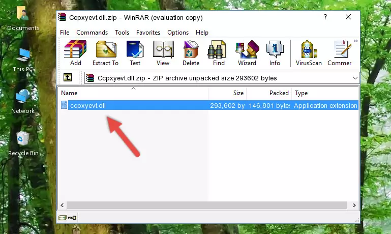 Copying the Ccpxyevt.dll file into the file folder of the software.