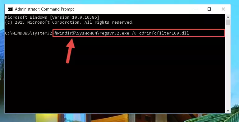 Reregistering the Cdrinfofilter100.dll file in the system