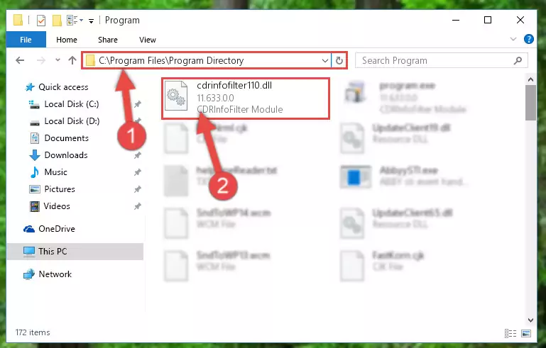 Uninstalling the Cdrinfofilter110.dll library's problematic registry from Regedit (for 64 Bit)