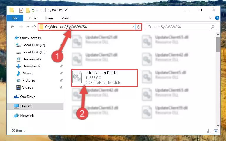 Copying the Cdrinfofilter110.dll library to the Windows/sysWOW64 directory